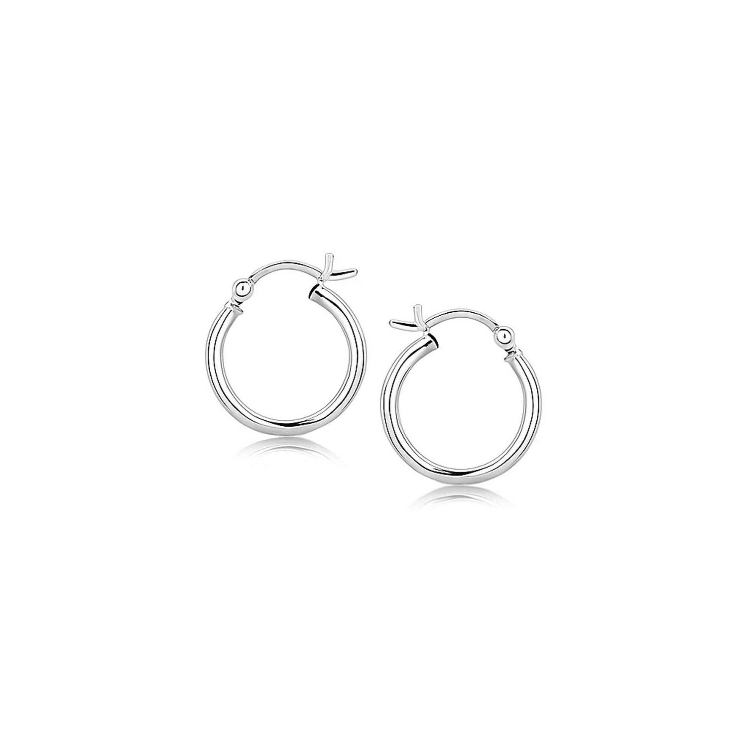 Polished Sterling Silver and Rhodium Plated Hoop Earrings (2x15mm) in a sleek high-contrast midnight luxury editorial style
